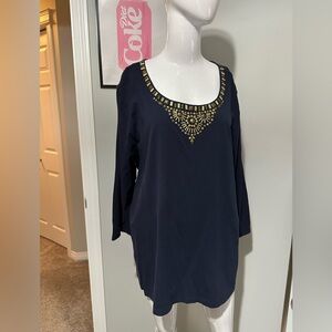 Ruby Rd. Woman Black Embellished Neckline Top – Size 3X (New)